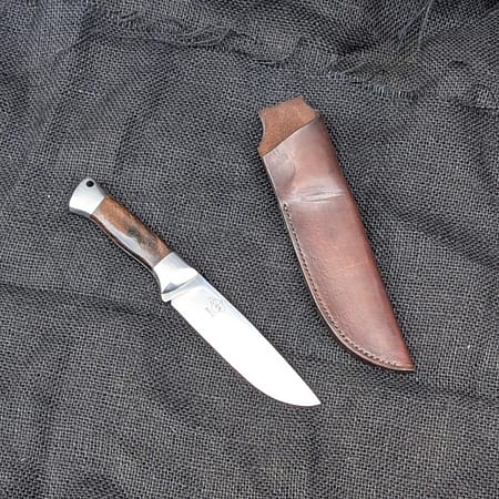 General purpose sheath knife in 80crv2 and stabilised walnut