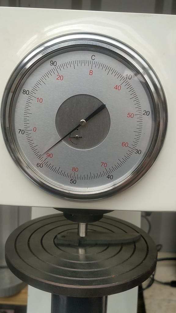 Oxford 150A rockwell hardness tester, used for testing the hardness of knife components